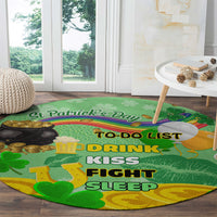 Green round St. Patrick's Day shamrock carpet with To-Do List, Drink, Kiss, Fight, Sleep