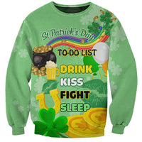 Green unisex St. Patrick's Day sweatshirt with shamrocks and 'To-Do List' text