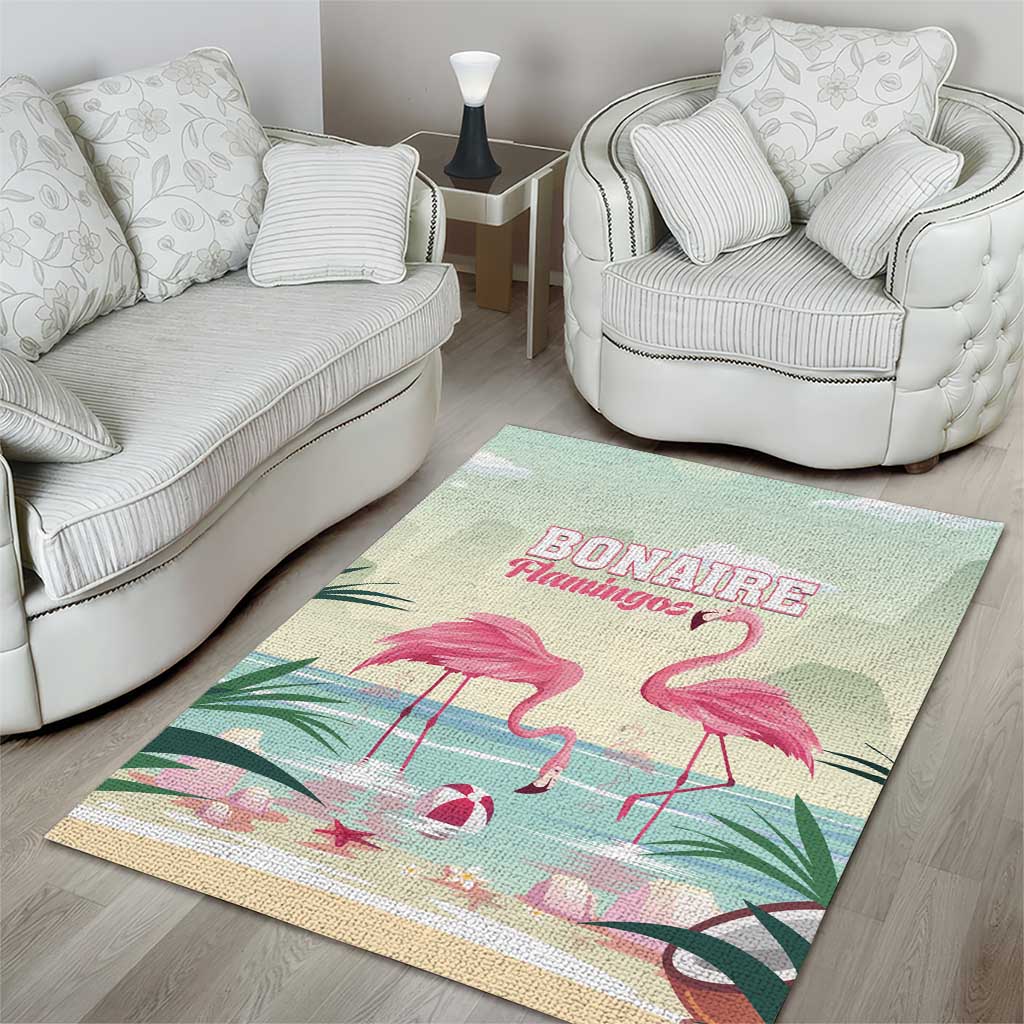 Bonaire Flamingos Area Rug Summer Time Beach Concept