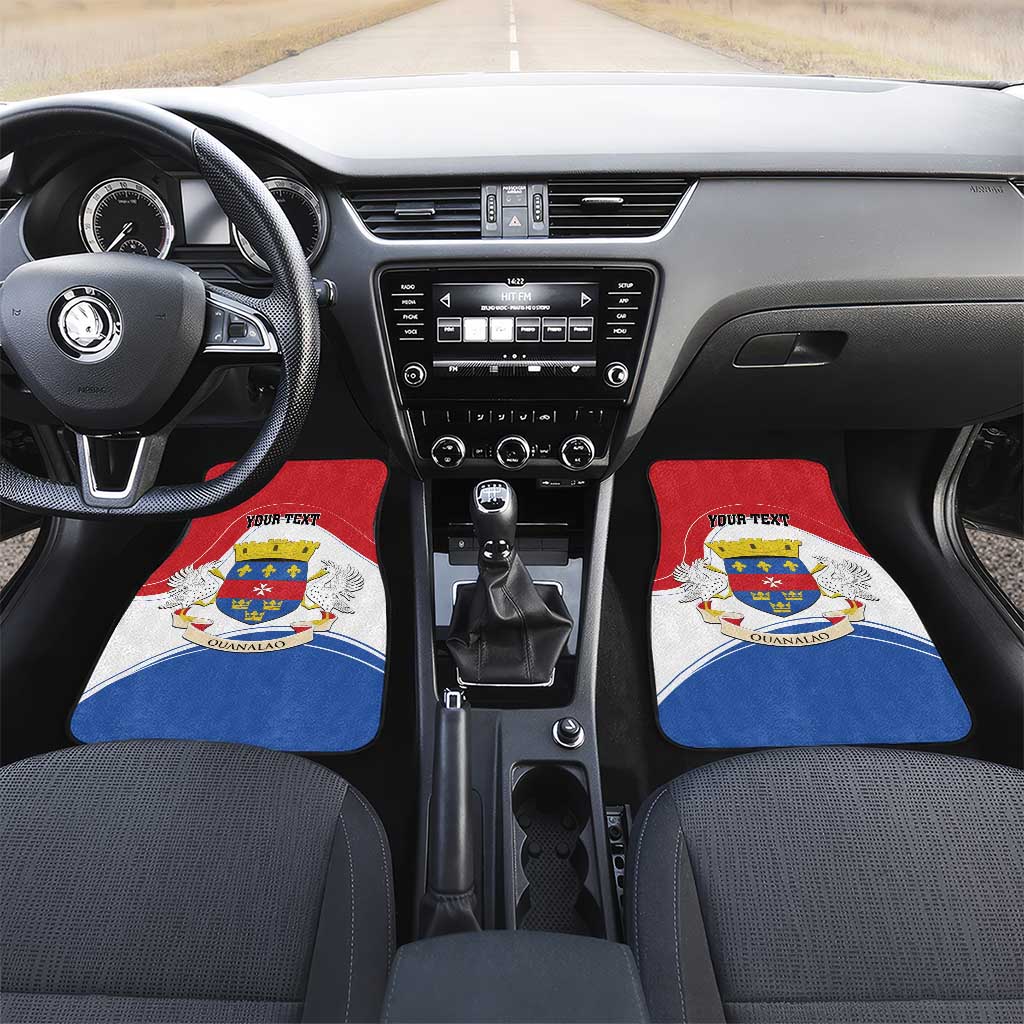Car floor mats with coat of arms crest, red border, white center, blue bottom