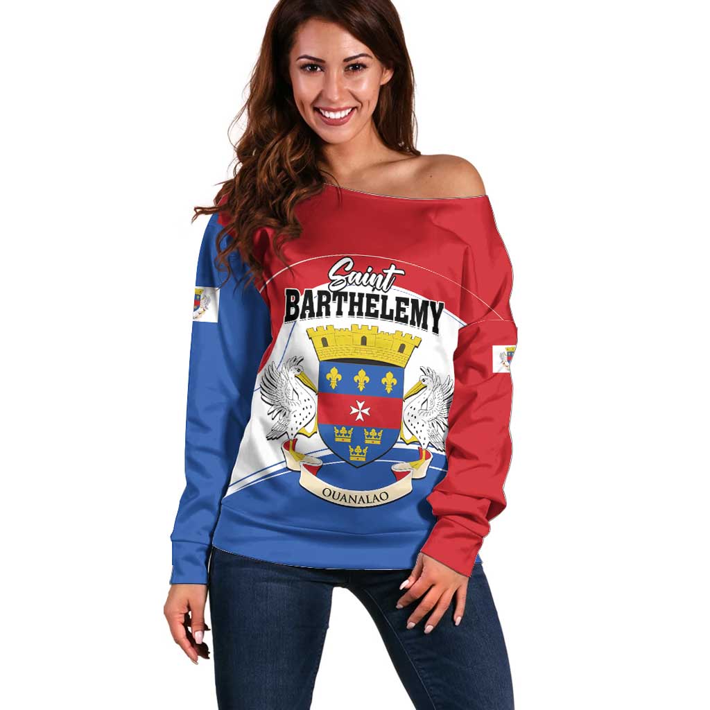 Personalised Saint Barthelemy Off Shoulder Sweater Ouanalao Coat of Arms