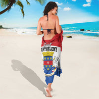 Saint Barthelemy sarong with coat of arms crest centered on red-white-blue panel