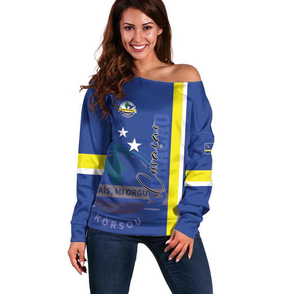 Personalised Curacao Off Shoulder Sweater Pais Korsou Coat of Arms