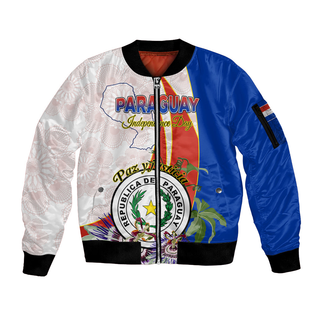 Paraguay Independence Day Sleeve Zip Bomber Jacket Passion Flower Vintage Antique Naduti - Wonder Print Shop