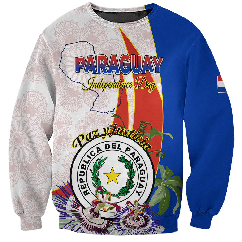 Two-tone sweatshirt with Paraguay Independence Day graphic, gray front and blue sleeves