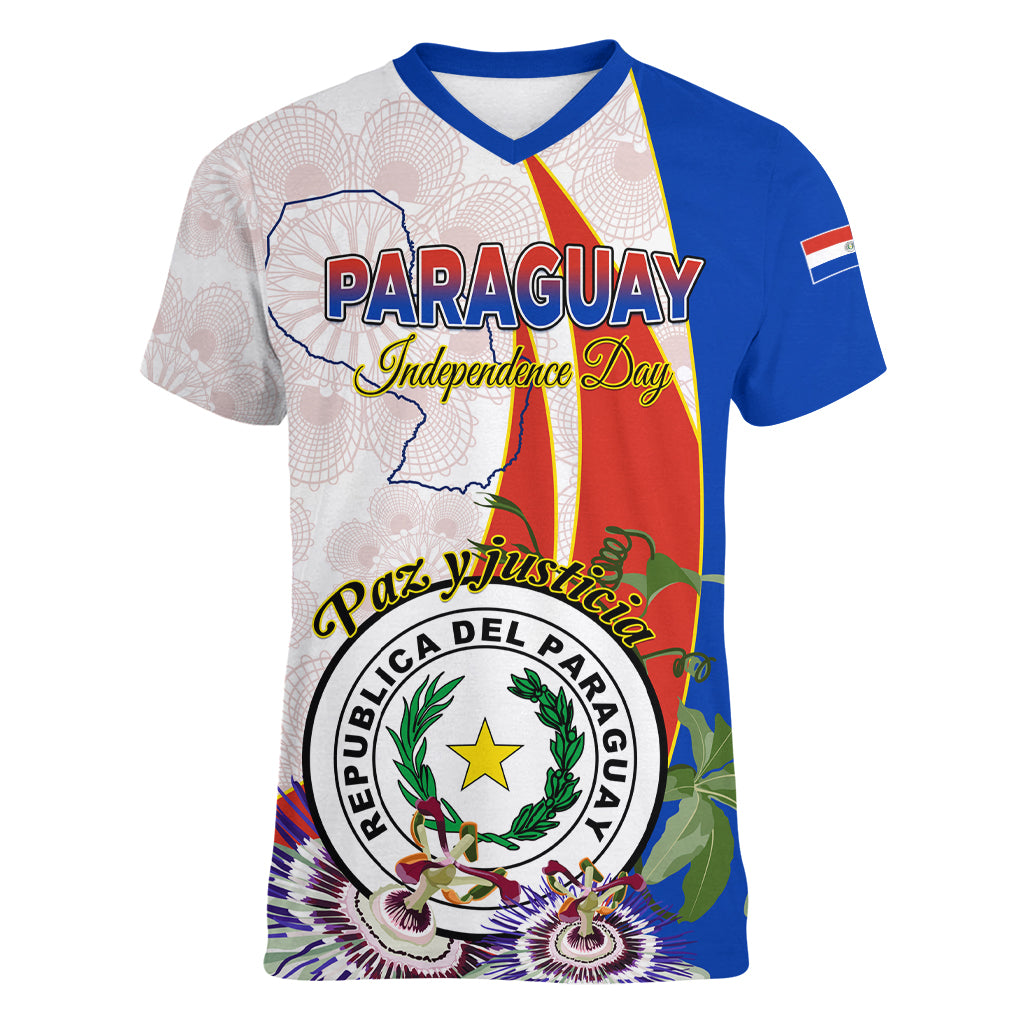 Paraguay Independence Day Women V Neck T Shirt Passion Flower Vintage Antique Naduti - Wonder Print Shop