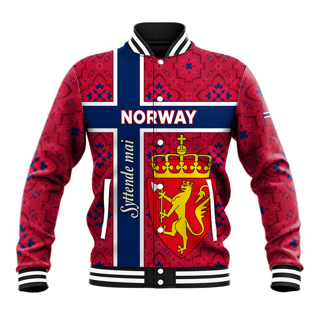 Norway Constitution Day Baseball Jacket Norge Folk Pattern Flag Style - Wonder Print Shop