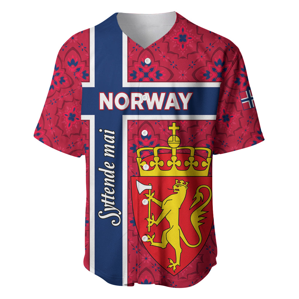 Norway Constitution Day Baseball Jersey Norge Folk Pattern Flag Style - Wonder Print Shop