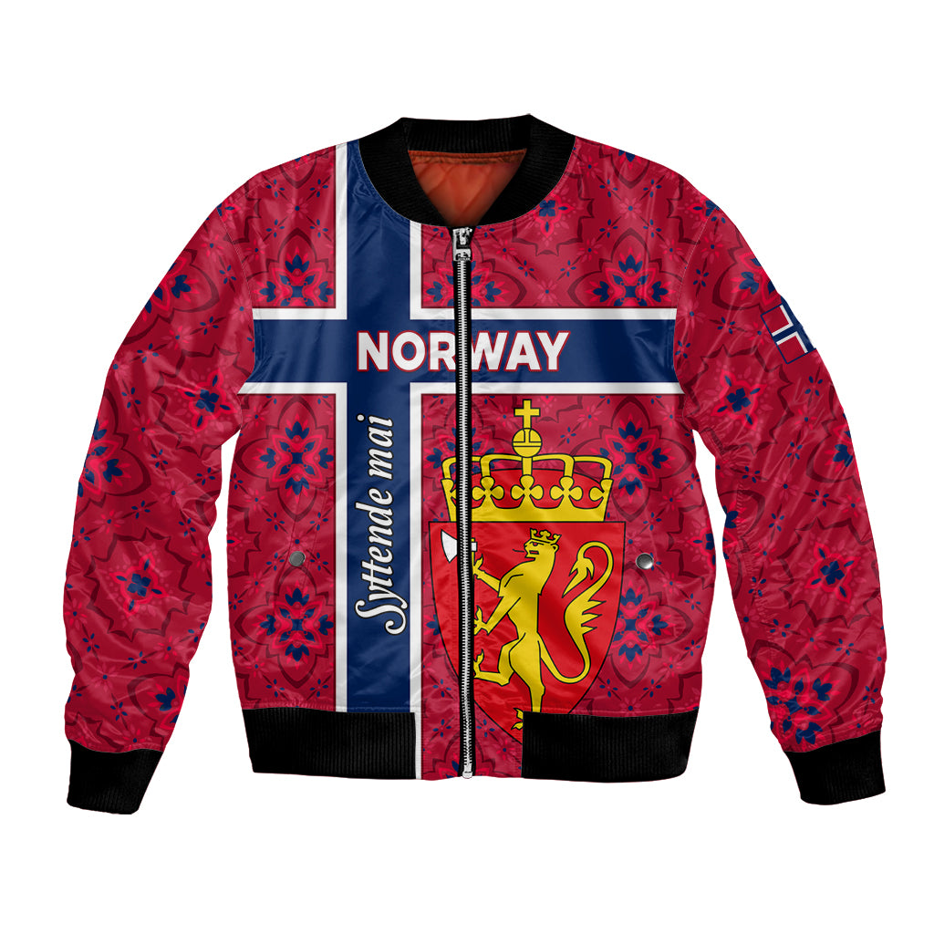 Norway Constitution Day Bomber Jacket Norge Folk Pattern Flag Style - Wonder Print Shop