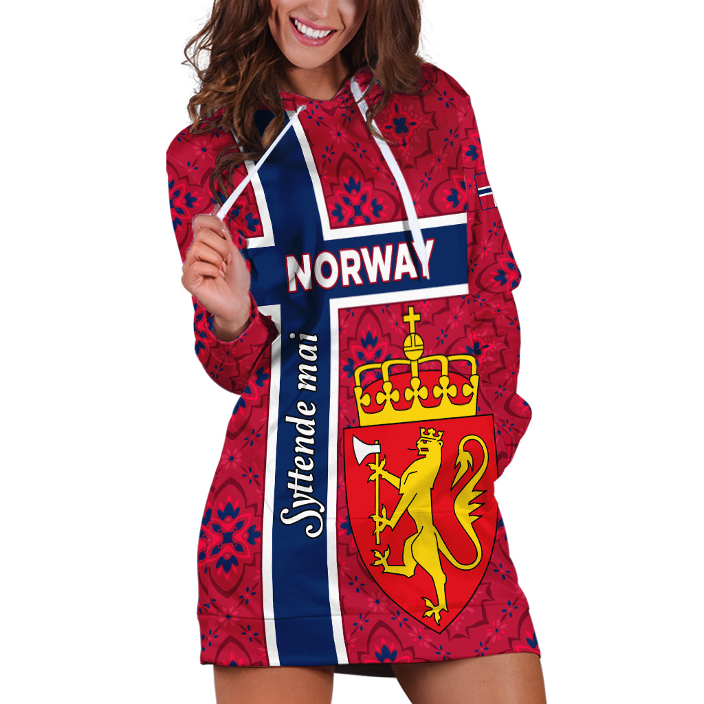 Norway Constitution Day Hoodie Dress Norge Folk Pattern Flag Style - Wonder Print Shop