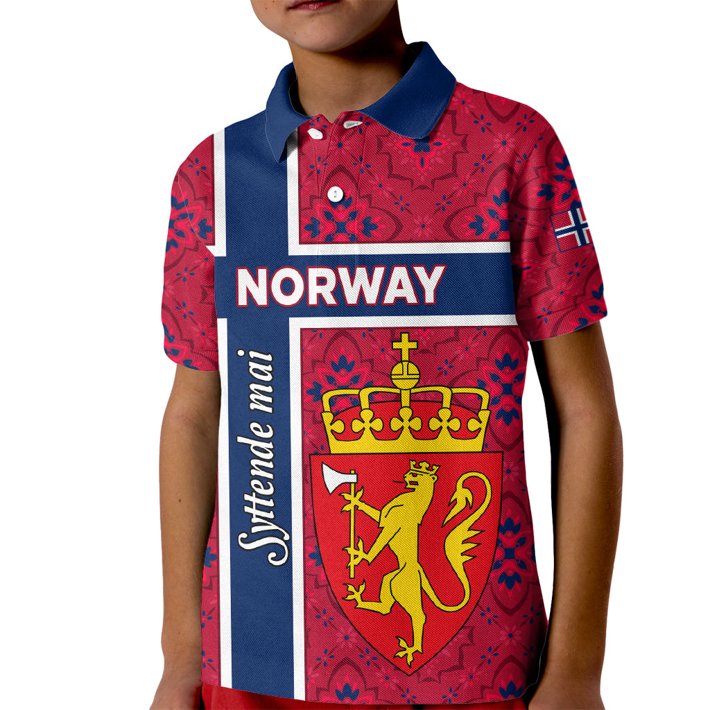 Norway Constitution Day Kid Polo Shirt Norge Folk Pattern Flag Style - Wonder Print Shop