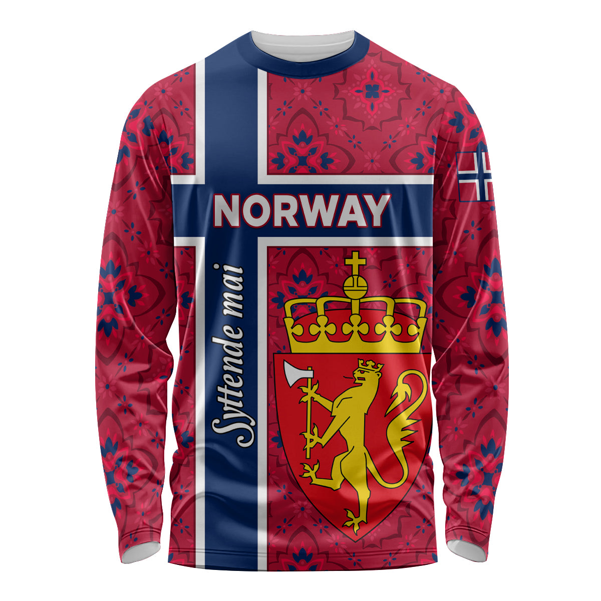 Norway Constitution Day Long Sleeve Shirt Norge Folk Pattern Flag Style - Wonder Print Shop