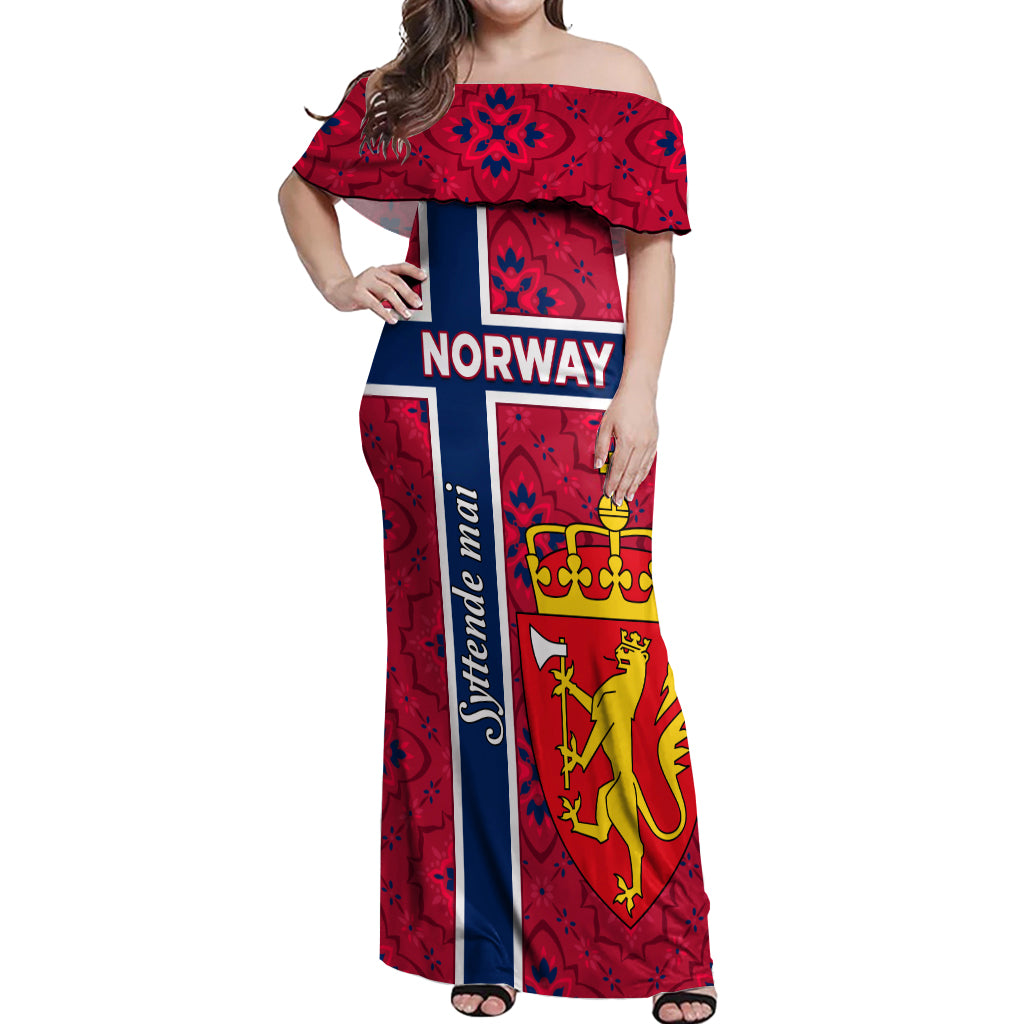 Norway Constitution Day Off Shoulder Maxi Dress Norge Folk Pattern Flag Style - Wonder Print Shop