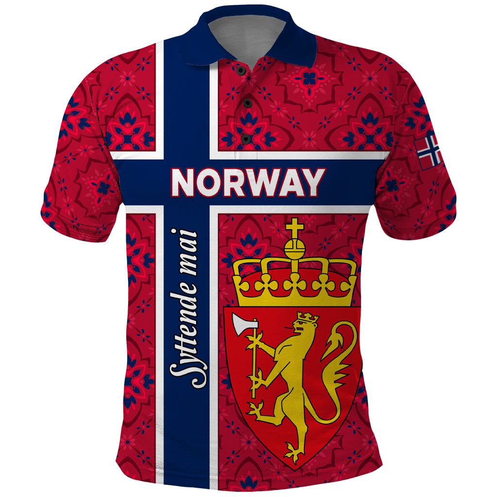 Norway Constitution Day Polo Shirt Norge Folk Pattern Flag Style - Wonder Print Shop