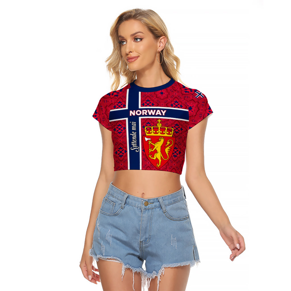 Norway Constitution Day Raglan Cropped T Shirt Norge Folk Pattern Flag Style - Wonder Print Shop