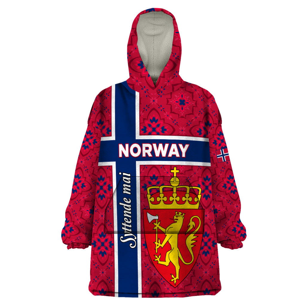 Norway Constitution Day Wearable Blanket Hoodie Norge Folk Pattern Flag Style - Wonder Print Shop