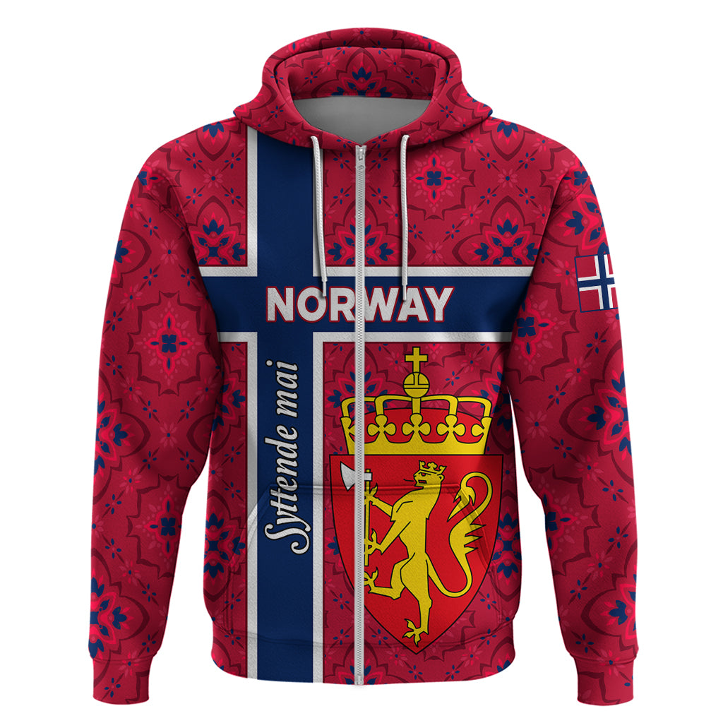 Norway Constitution Day Zip Hoodie Norge Folk Pattern Flag Style - Wonder Print Shop