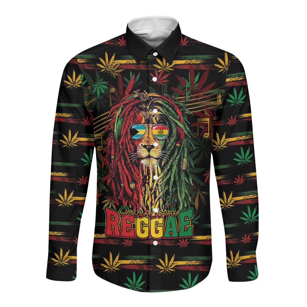 Personalized The Bahamas One Love Reggae Lion Long Sleeve Button Shirt Caribbean Reggae Spirit