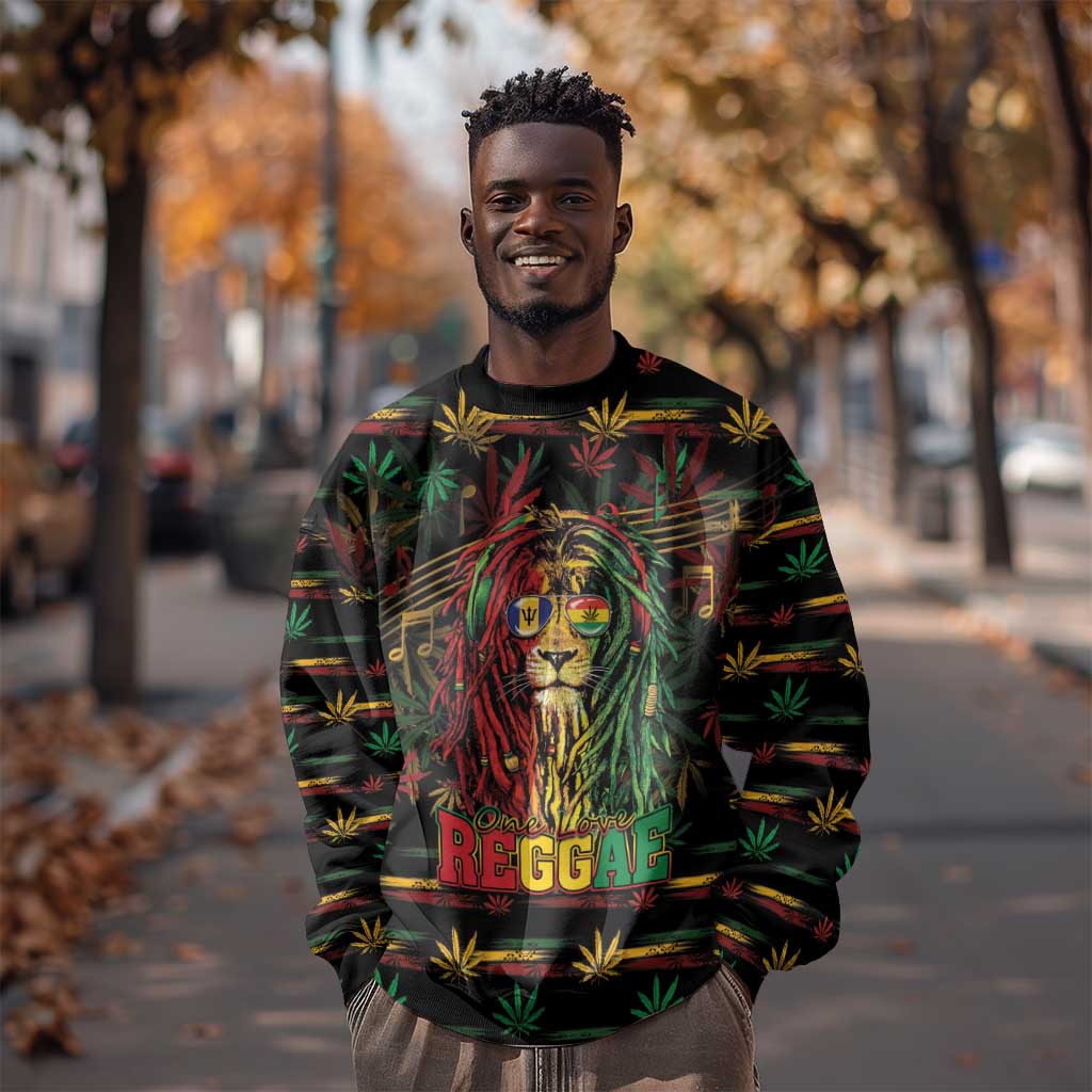 Personalized Barbados One Love Reggae Lion Sweatshirt Caribbean Reggae Spirit