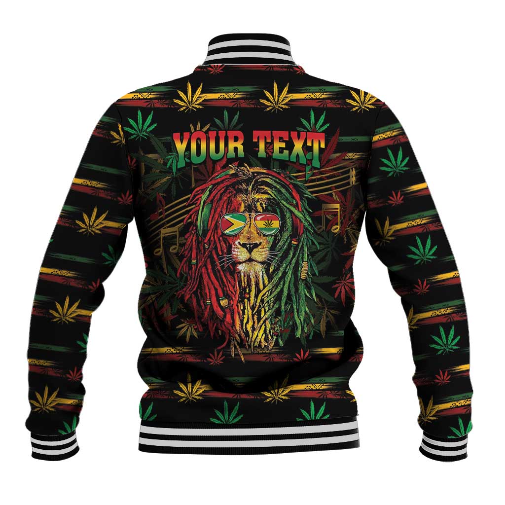 Personalized Guyana One Love Reggae Lion Baseball Jacket Caribbean Reggae Spirit