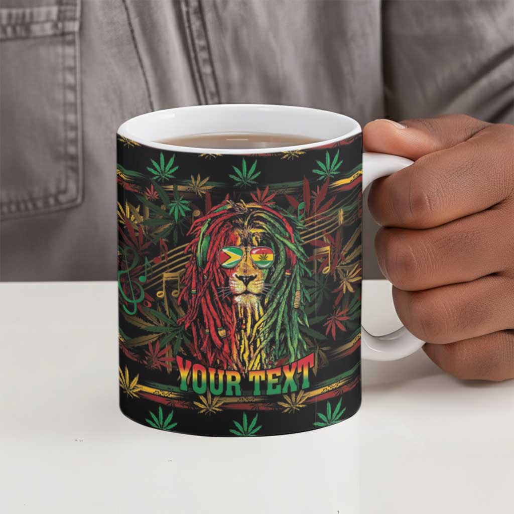 Personalized Guyana One Love Reggae Lion Ceramic Mug Caribbean Reggae Spirit