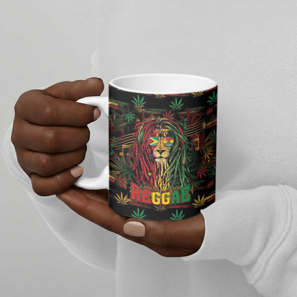 Personalized Guyana One Love Reggae Lion Ceramic Mug Caribbean Reggae Spirit