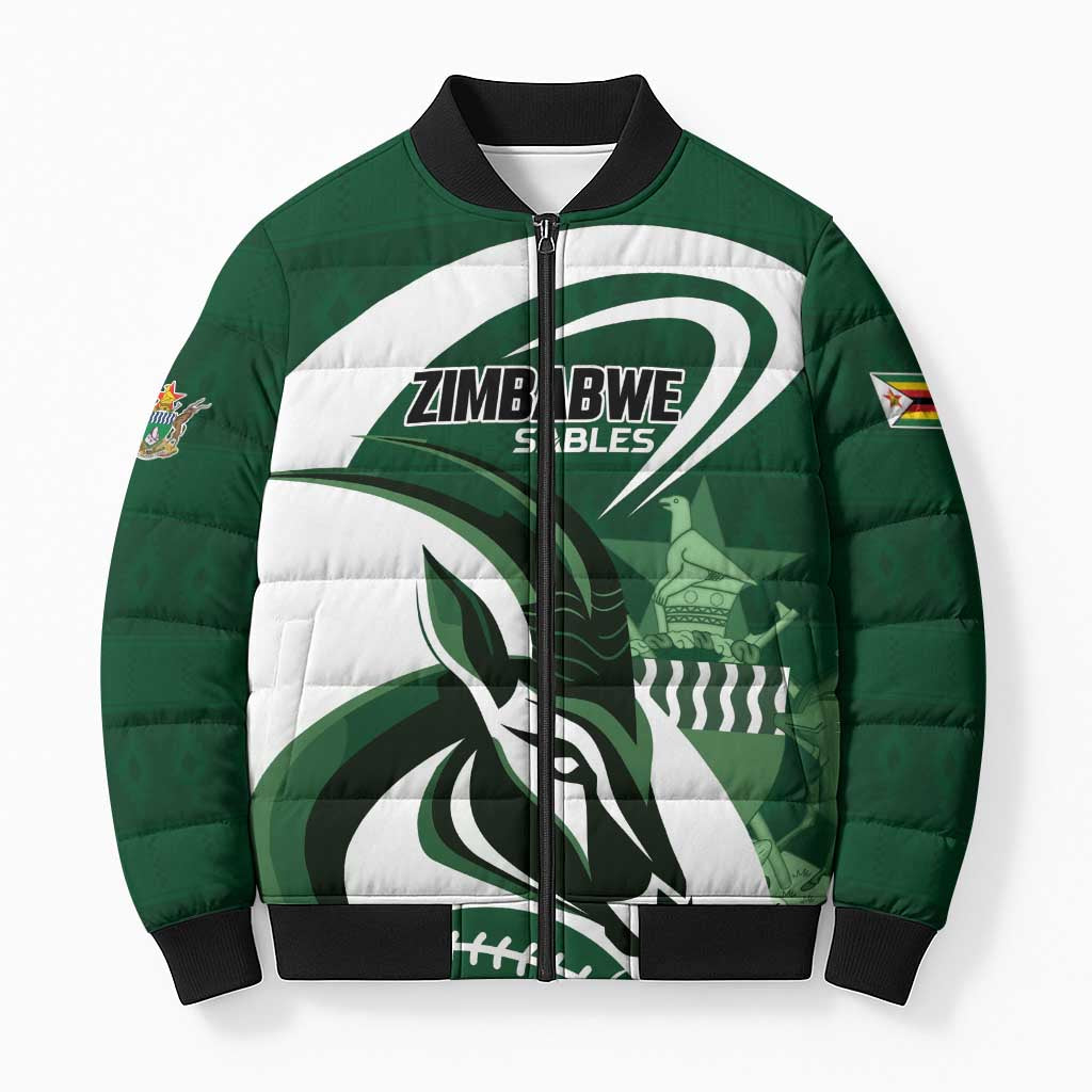 Custom Rugby Zimbabwe Bomber Puffer Jacket Sables Is The Champion - Wonder Print Shop