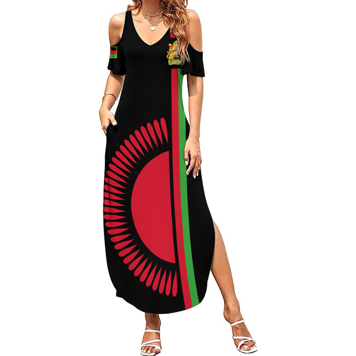 Malawi Summer Maxi Dress With Coat Of Arms Flag Style - Wonder Print Shop