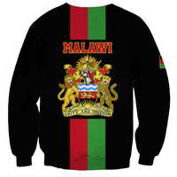 Black sweatshirt with 'MALAWI' text, coat of arms badge, and red-green flag stripe
