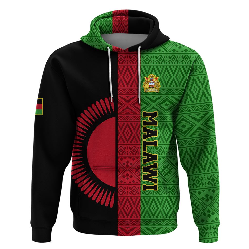 Malawi Hoodie With Coat Of Arms Mix African Pattern - Wonder Print Shop