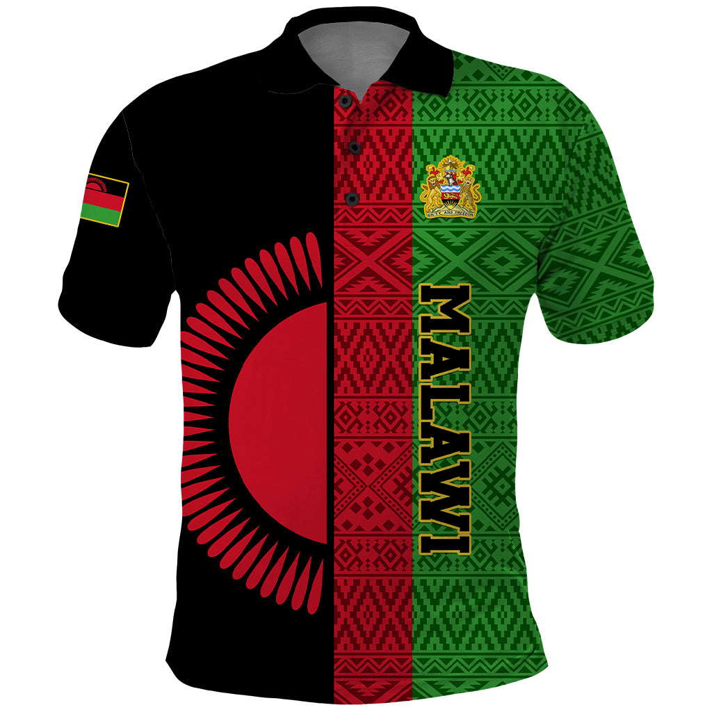 Malawi Polo Shirt With Coat Of Arms Mix African Pattern - Wonder Print Shop