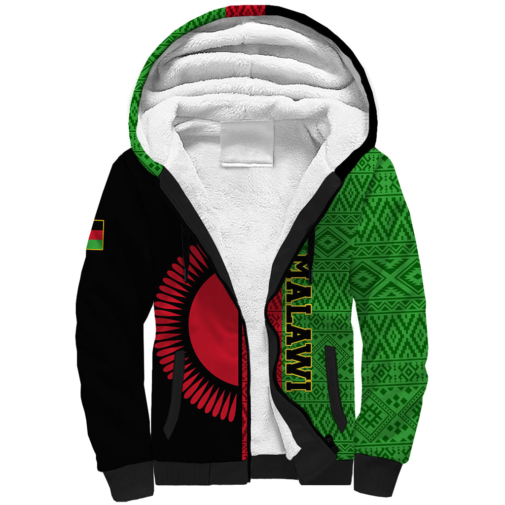 Malawi Sherpa Hoodie With Coat Of Arms Mix African Pattern - Wonder Print Shop