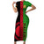 Malawi Short Sleeve Bodycon Dress With Coat Of Arms Mix African Pattern - Wonder Print Shop