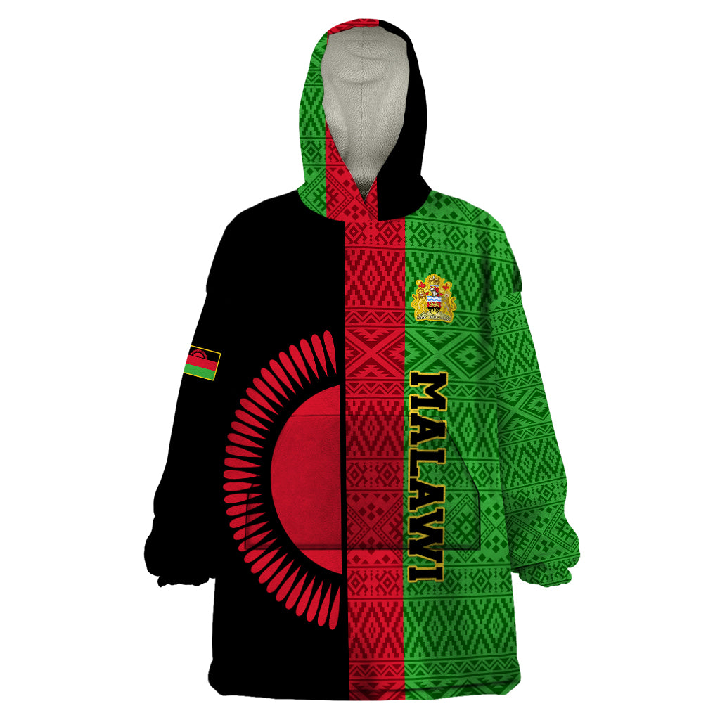 Malawi Wearable Blanket Hoodie With Coat Of Arms Mix African Pattern - Wonder Print Shop