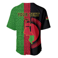 Black baseball jersey back with green/red geometric panels and yellow YOUR TEXT print