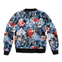 Hawaii Tropicana Blue Pattern Sleeve Zip Bomber Jacket - Wonder Print Shop
