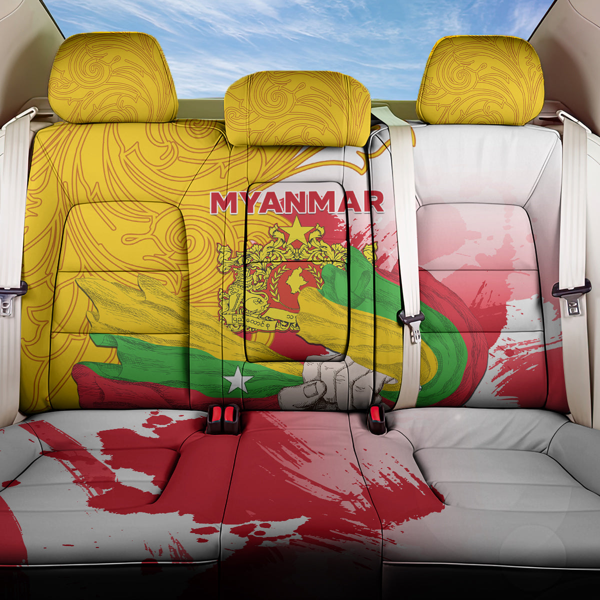 Myanmar Independence Day Back Car Seat Cover Brahmadesh Kanote Pattern - Wonder Print Shop