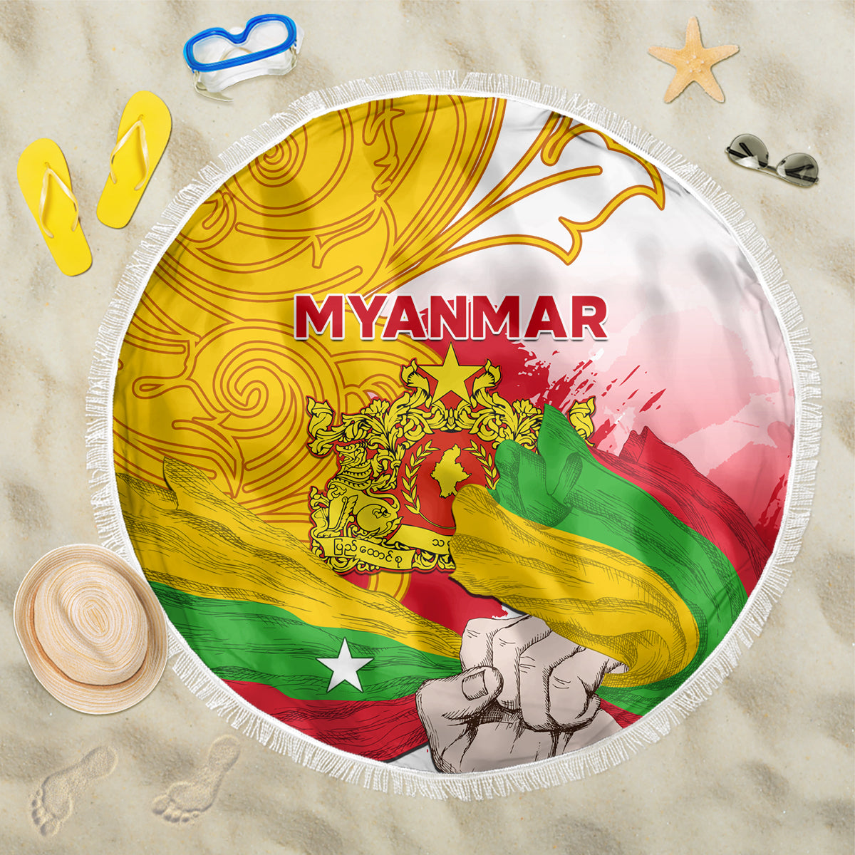 Myanmar Independence Day Beach Blanket Brahmadesh Kanote Pattern - Wonder Print Shop