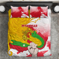 Myanmar flag duvet set with 2 pillowcases, 'MYANMAR' print and red-yellow-green artwork