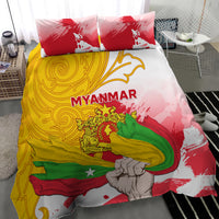 Myanmar flag duvet set with 2 pillowcases, 'MYANMAR' center print and raised fist graphic