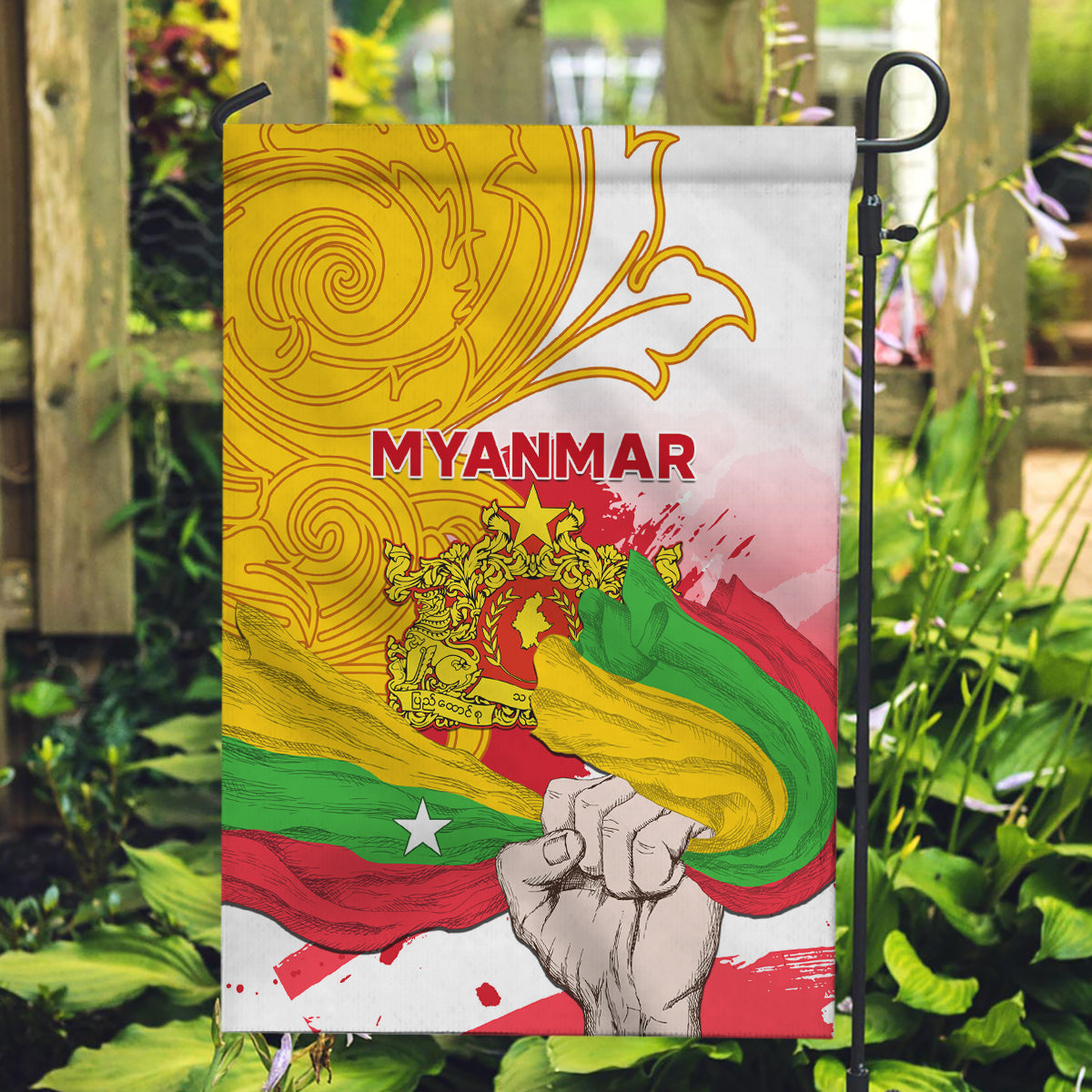 Myanmar Independence Day Garden Flag Brahmadesh Kanote Pattern - Wonder Print Shop