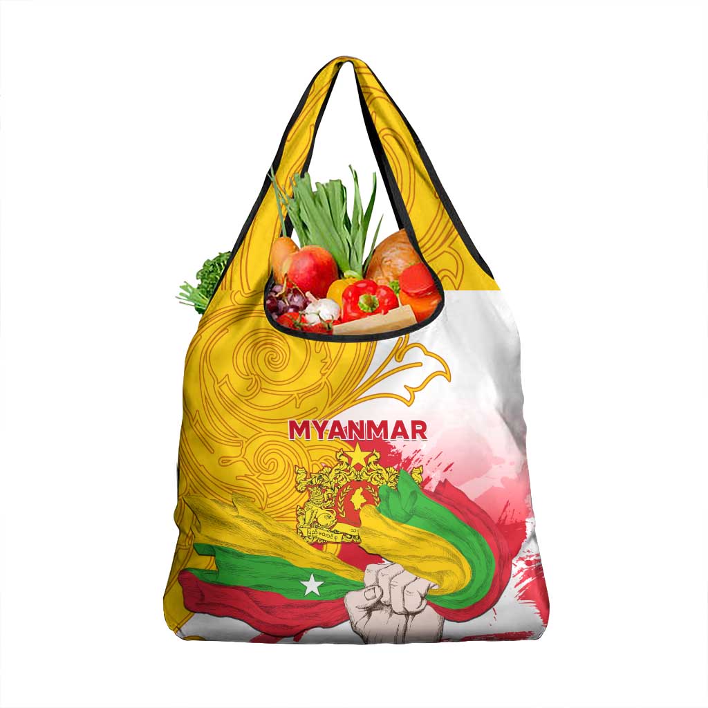 Myanmar Independence Day Grocery Bag Brahmadesh Kanote Pattern