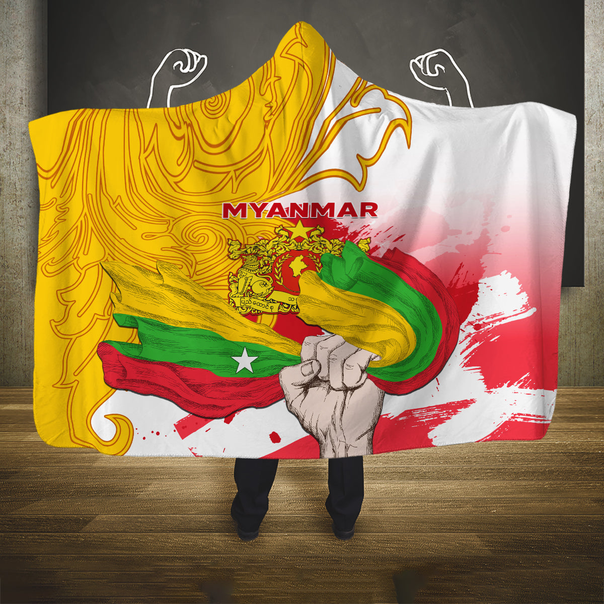 myanmar-independence-day-hooded-blanket-brahmadesh-kanote-pattern