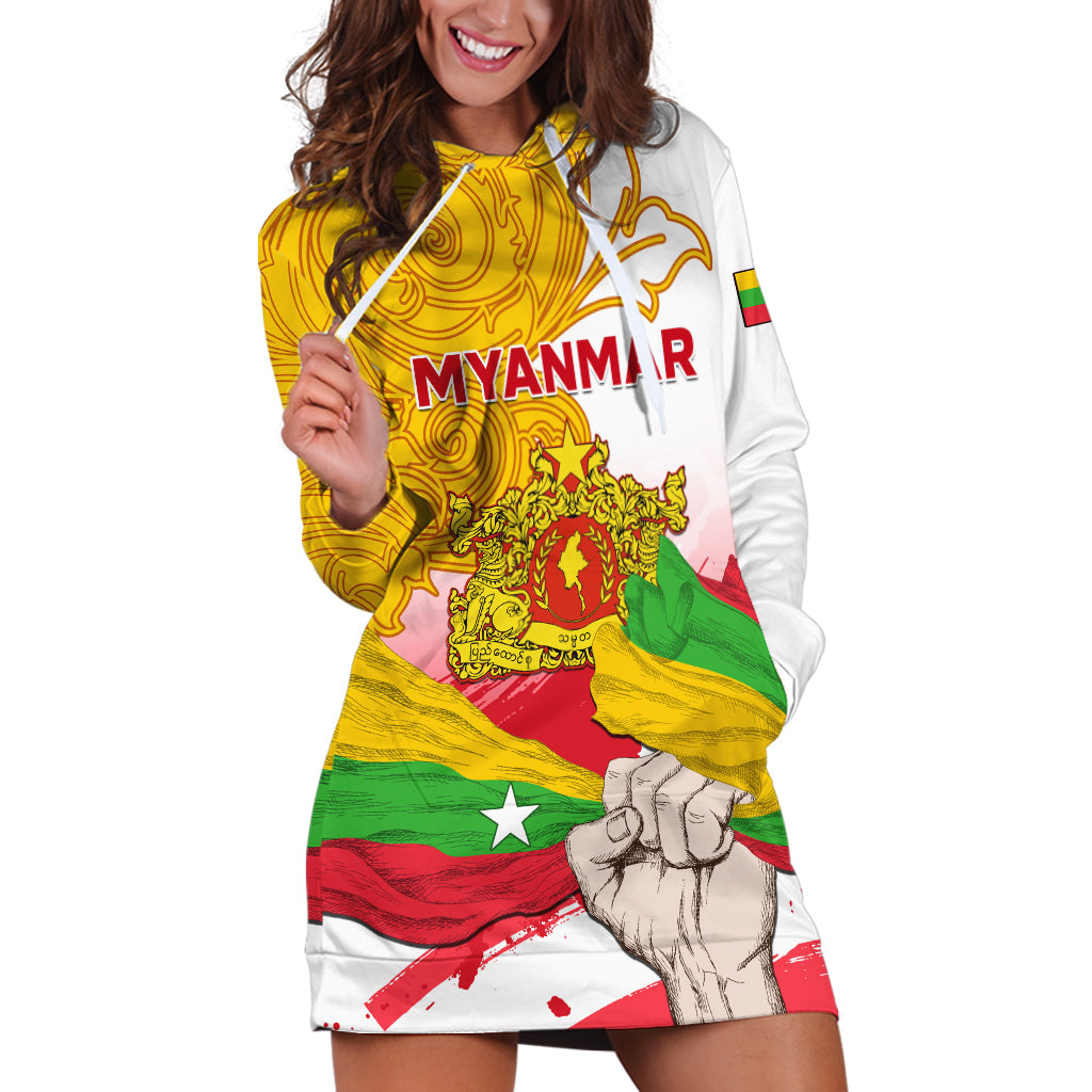 Myanmar Independence Day Hoodie Dress Brahmadesh Kanote Pattern - Wonder Print Shop