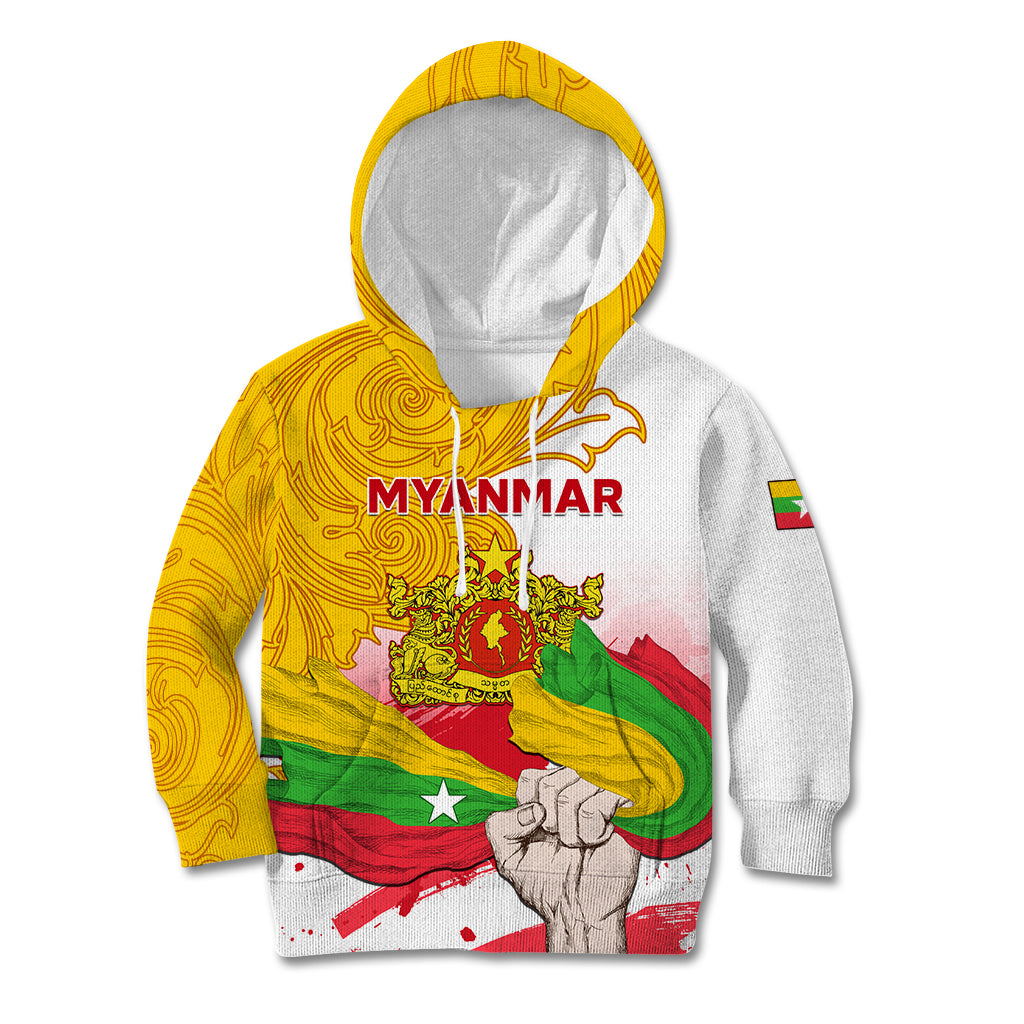 Myanmar Independence Day Kid Hoodie Brahmadesh Kanote Pattern - Wonder Print Shop