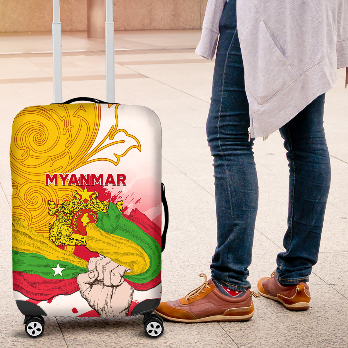 Myanmar Independence Day Luggage Cover Brahmadesh Kanote Pattern - Wonder Print Shop