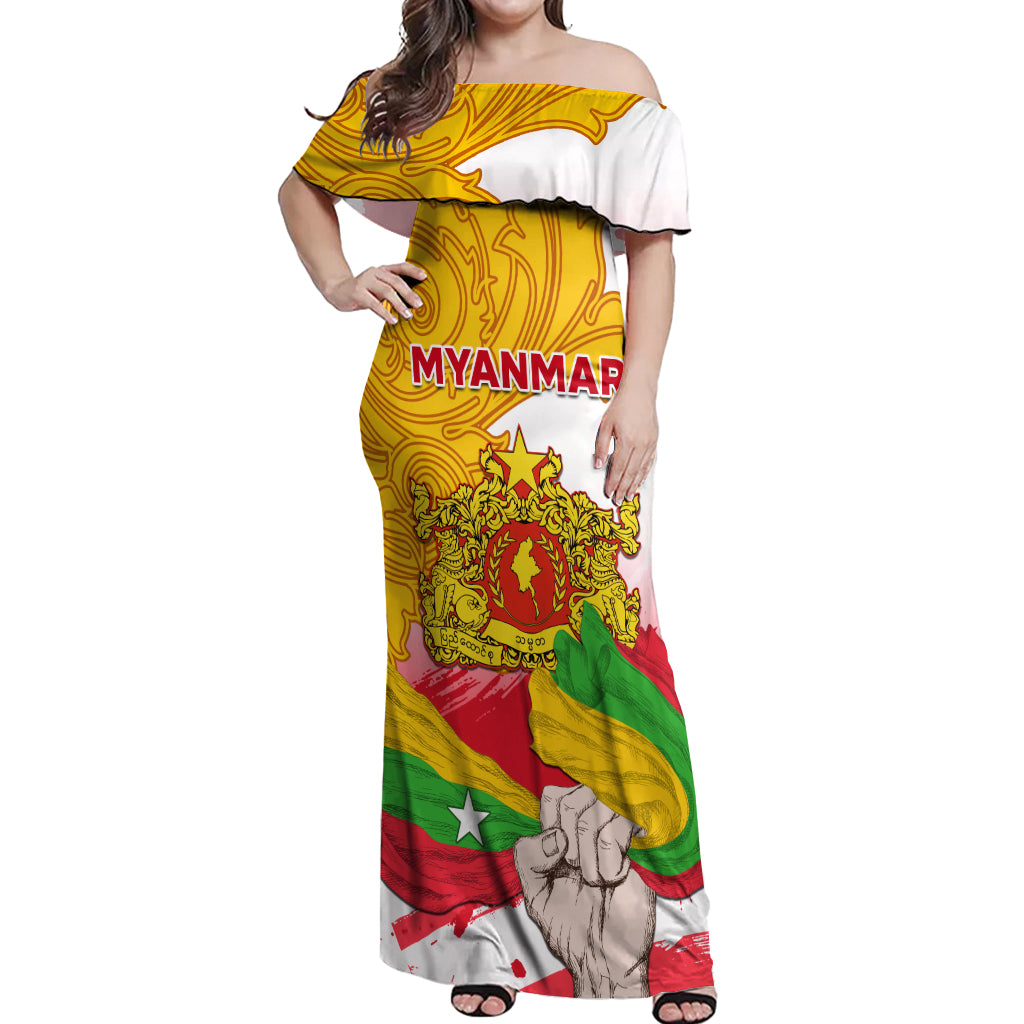 Myanmar Independence Day Off Shoulder Maxi Dress Brahmadesh Kanote Pattern - Wonder Print Shop