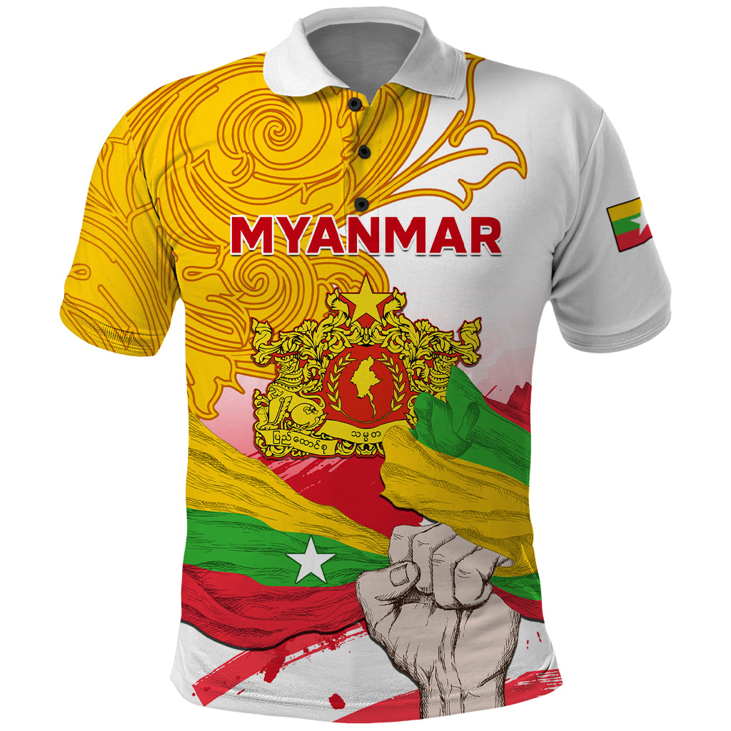 Myanmar Independence Day Polo Shirt Brahmadesh Kanote Pattern - Wonder Print Shop