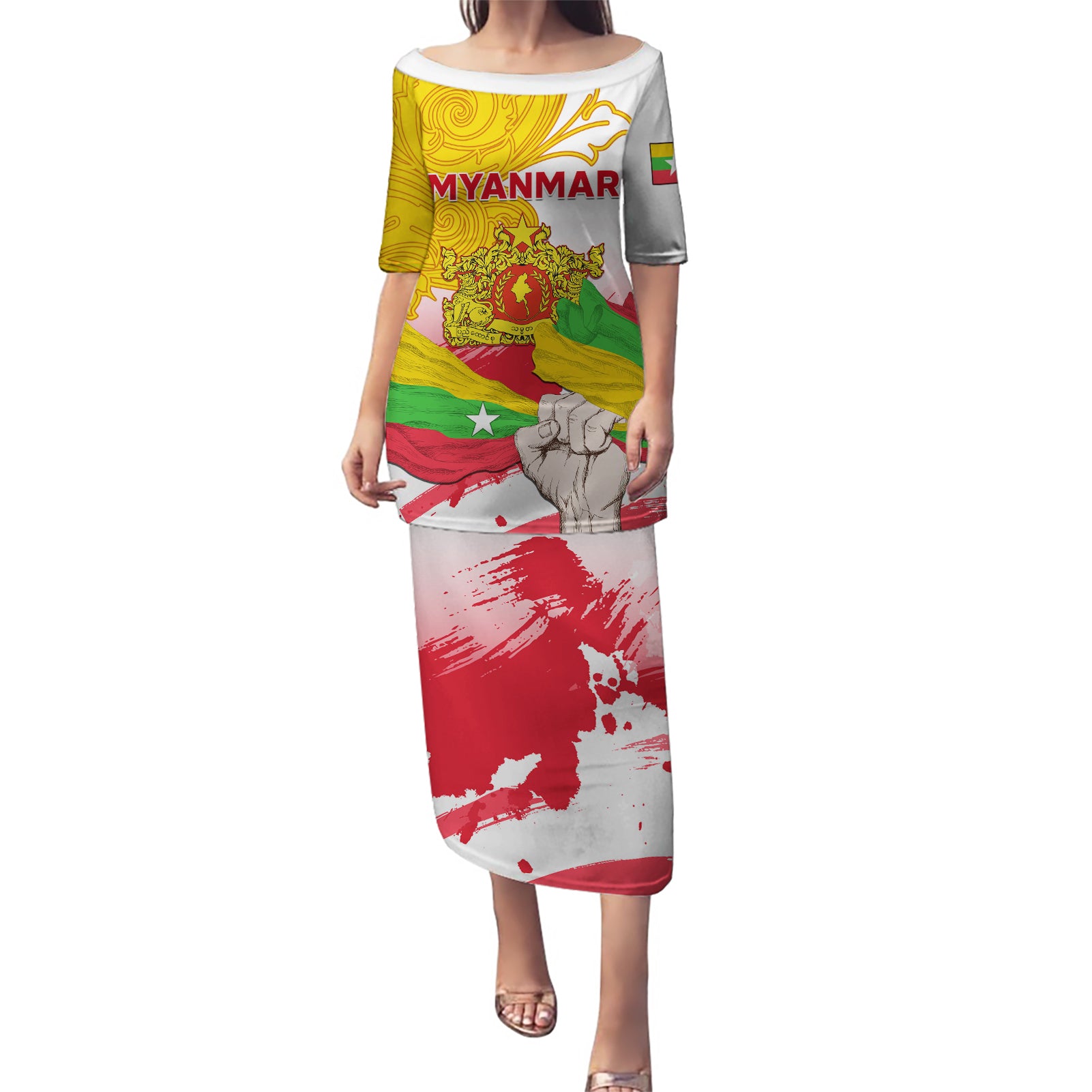 Myanmar Independence Day Puletasi Brahmadesh Kanote Pattern - Wonder Print Shop