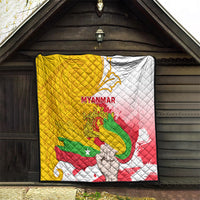 Quilted wall-hanging style throw featuring Myanmar flag design in red, green, yellow, and white